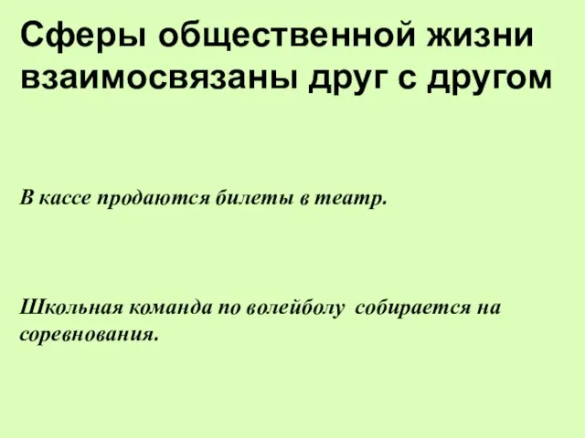 Сферы общественной жизни взаимосвязаны друг с другом В кассе продаются билеты