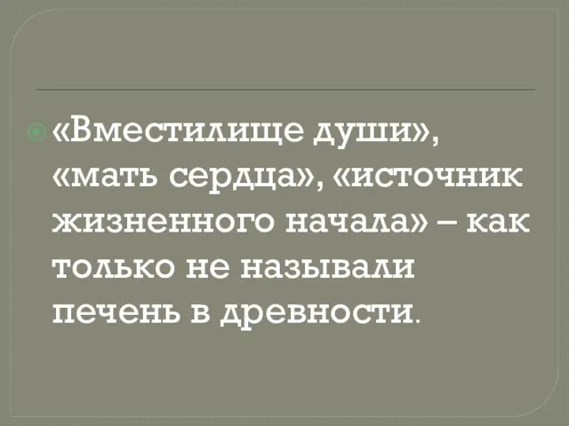 «Вместилище души», «мать сердца», «источник жизненного начала» – как только не называли печень в древности.