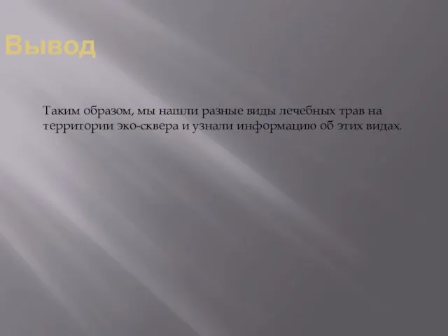 Вывод Таким образом, мы нашли разные виды лечебных трав на территории