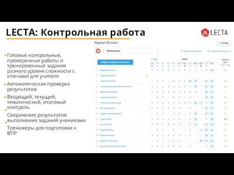 LECTA: Контрольная работа Готовые контрольные, проверочные работы и тренировочные задания разного