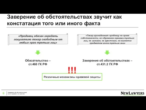 Заверение об обстоятельствах звучит как констатация того или иного факта Обязательство