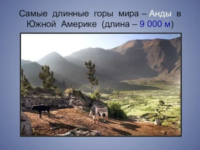 Самые длинные горы мира – Анды в Южной Америке (длина – 9 000 м)