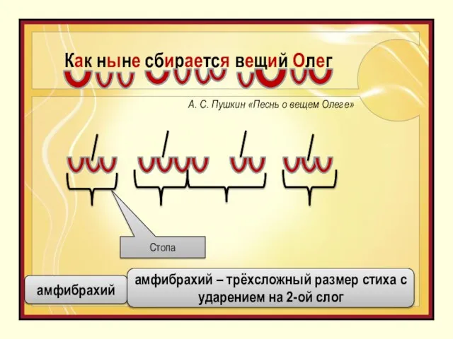 Как ныне сбирается вещий Олег Стопа амфибрахий амфибрахий – трёхсложный размер