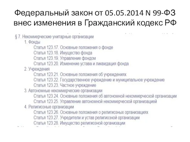 Федеральный закон от 05.05.2014 N 99-ФЗ внес изменения в Гражданский кодекс РФ