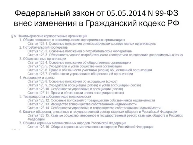 Федеральный закон от 05.05.2014 N 99-ФЗ внес изменения в Гражданский кодекс РФ