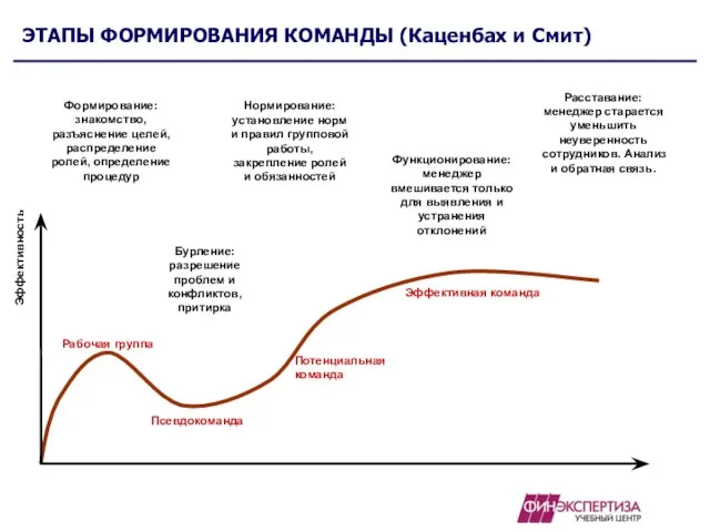 ЭТАПЫ ФОРМИРОВАНИЯ КОМАНДЫ (Каценбах и Смит) Эффективность Рабочая группа Псевдокоманда Потенциальная