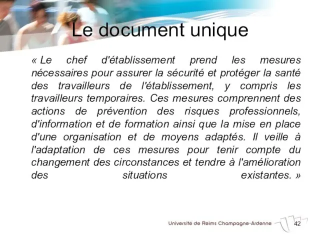 Le document unique « Le chef d'établissement prend les mesures nécessaires