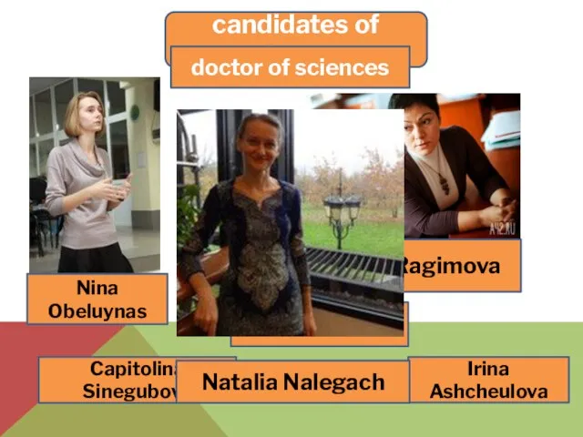 candidates of sciences: Irina Ashcheulova Farida Ragimova Nina Obeluynas Capitolina Sinegubova