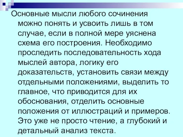 Основные мысли любого сочинения можно понять и усвоить лишь в том