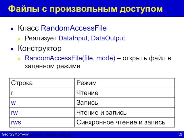 Java Advanced / Ввод-вывод Файлы c произвольным доступом Класс RandomAccessFile Реализует