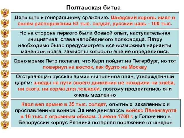 Полтавская битва Дело шло к генеральному сражению. Шведский король имел в