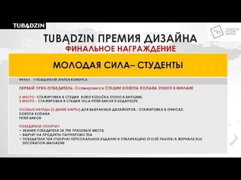 TUBĄDZIN ПРЕМИЯ ДИЗАЙНА ФИНАЛЬНОЕ НАГРАЖДЕНИЕ