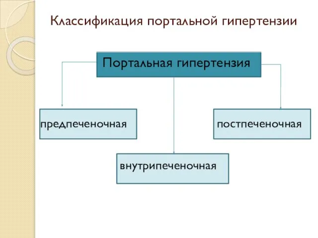 Классификация портальной гипертензии Портальная гипертензия предпеченочная внутрипеченочная постпеченочная