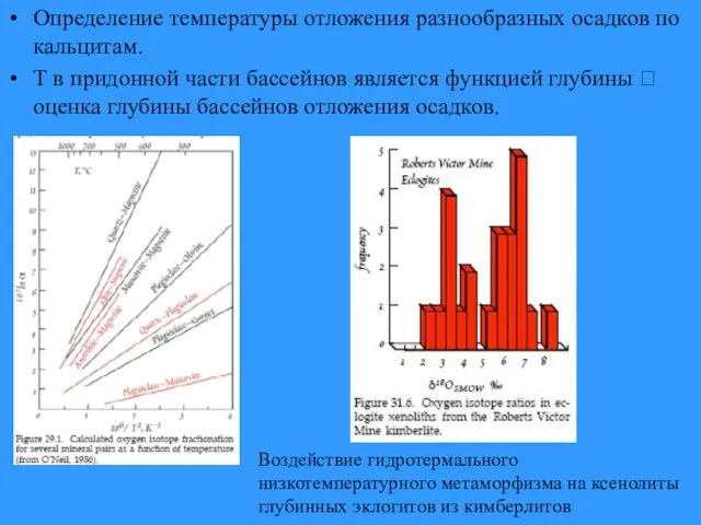 Определение температуры отложения разнообразных осадков по кальцитам. Т в придонной части