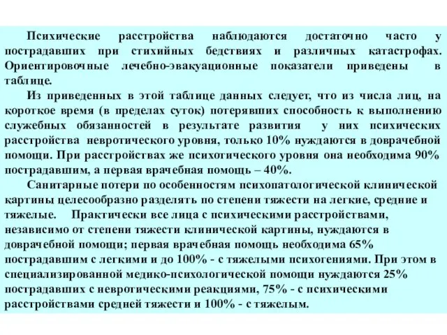 Психические расстройства наблюдаются достаточно часто у пострадавших при стихийных бедствиях и