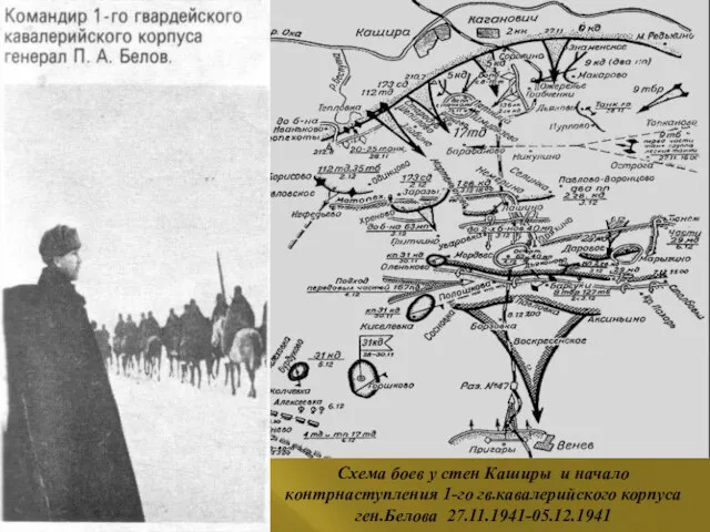 Схема боев у стен Каширы и начало контрнаступления 1-го гв.кавалерийского корпуса ген.Белова 27.11.1941-05.12.1941