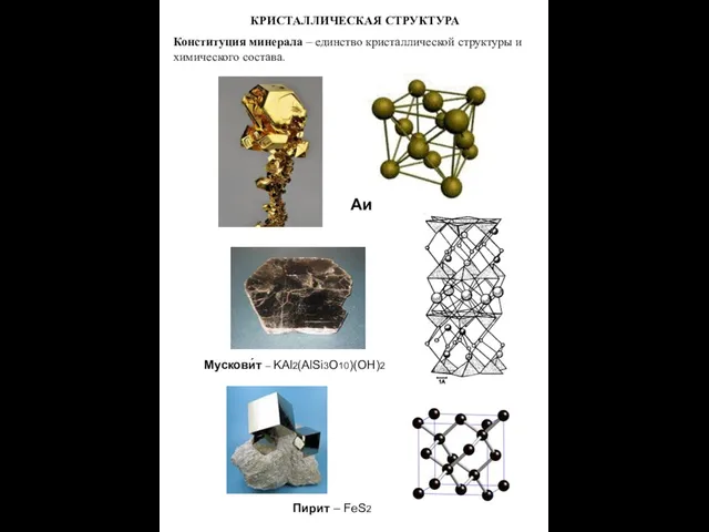 КРИСТАЛЛИЧЕСКАЯ СТРУКТУРА Конституция минерала – единство кристаллической структуры и химического состава.