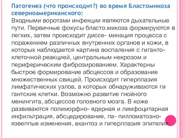 Патогенез (что происходит?) во время Бластомикоза северноамериканского: Входными воротами инфекции являются