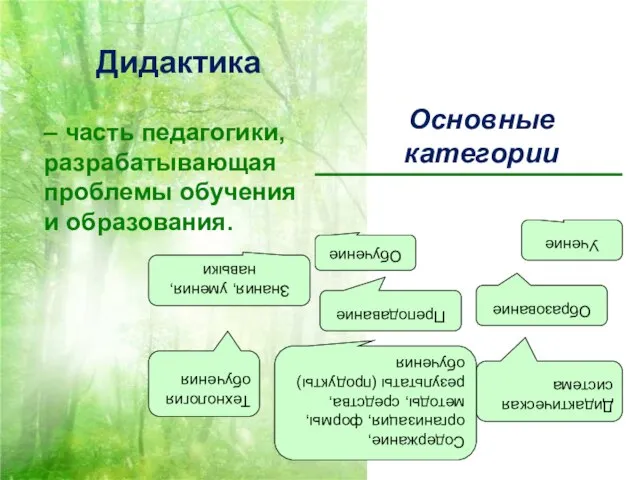 Дидактическая система Дидактика – часть педагогики, разрабатывающая проблемы обучения и образования.