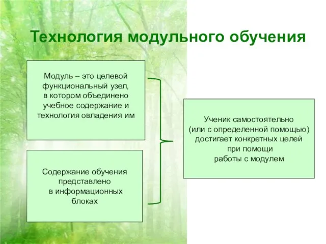 Технология модульного обучения Модуль – это целевой функциональный узел, в котором