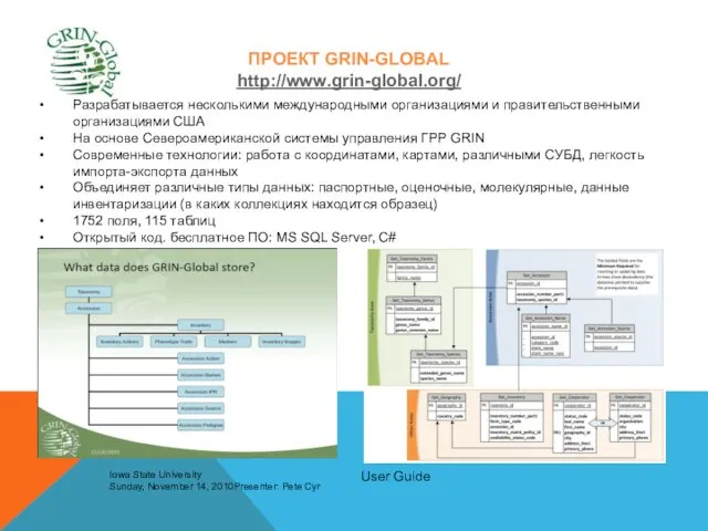 ПРОЕКТ GRIN-GLOBAL http://www.grin-global.org/ Разрабатывается несколькими международными организациями и правительственными организациями США