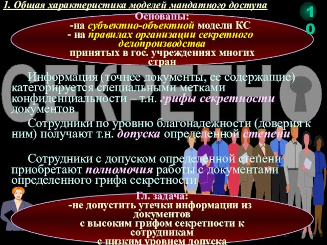 Основаны: на субъектно-объектной модели КС на правилах организации секретного делопроизводства принятых