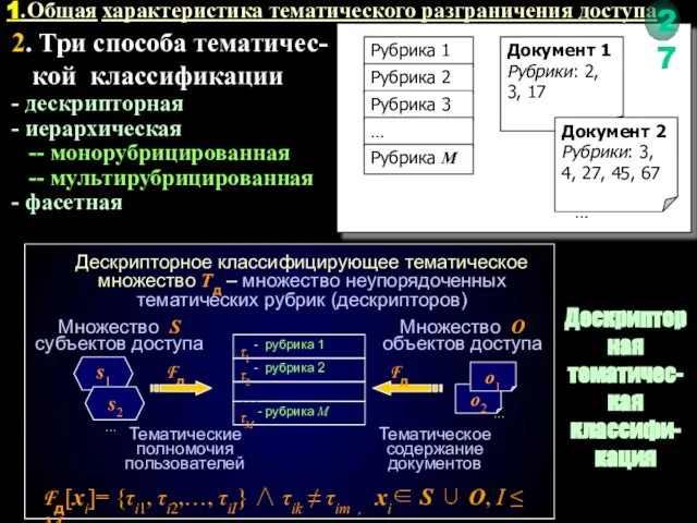 1.Общая характеристика тематического разграничения доступа 2. Три способа тематичес-кой классификации -