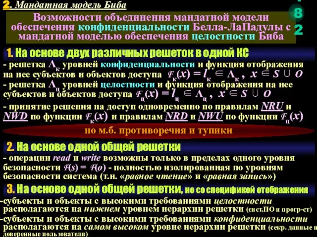 2. Мандатная модель Биба Возможности объединения мандатной модели обеспечения конфиденциальности Белла-ЛаПадулы