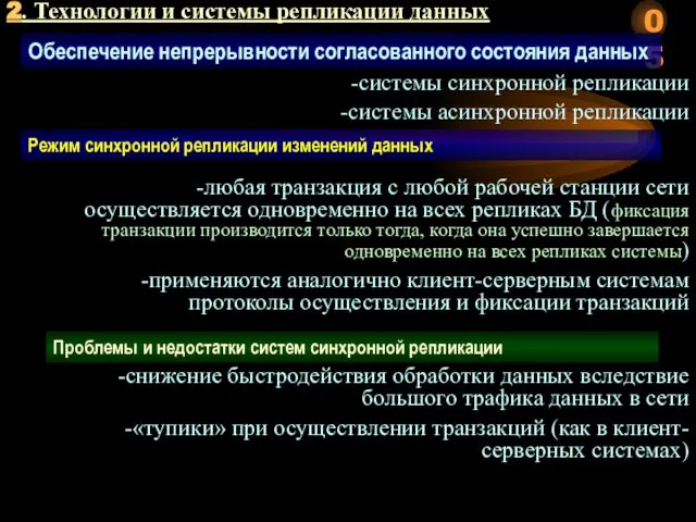 2. Технологии и системы репликации данных Обеспечение непрерывности согласованного состояния данных