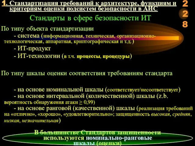 1. Стандартизация требований к архитектуре, функциям и критериям оценки подсистем безопасности