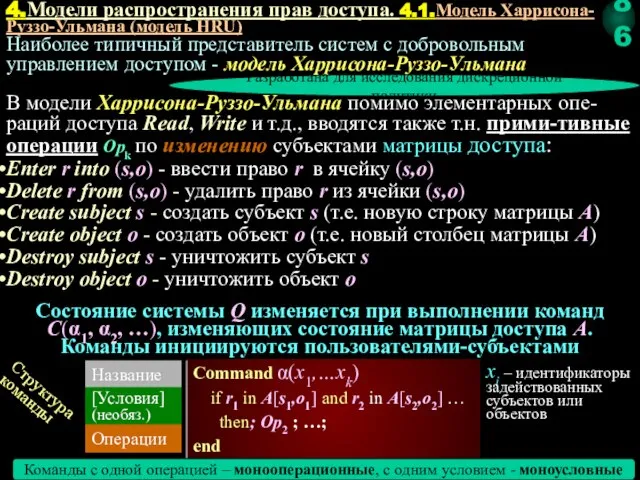 Наиболее типичный представитель систем с добровольным управлением доступом - модель Харрисона-Руззо-Ульмана