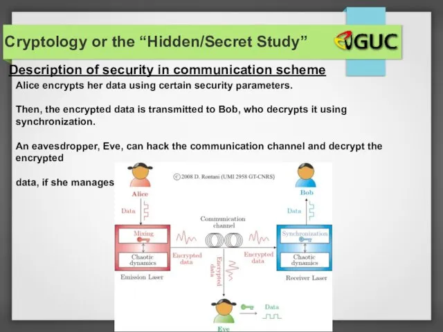 Cryptology or the “Hidden/Secret Study” Alice encrypts her data using certain