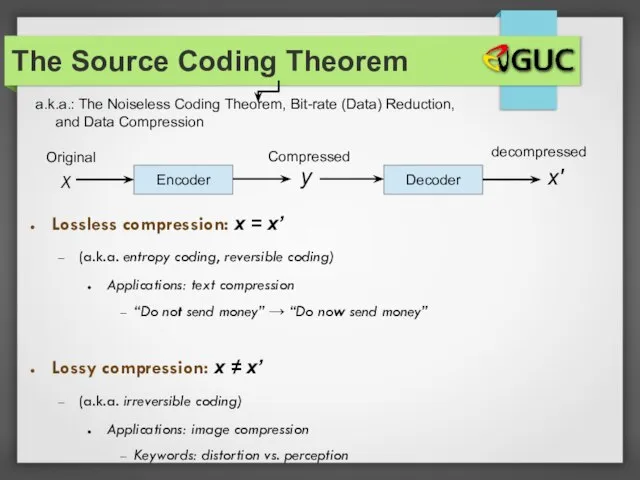 a.k.a.: The Noiseless Coding Theorem, Bit-rate (Data) Reduction, and Data Compression