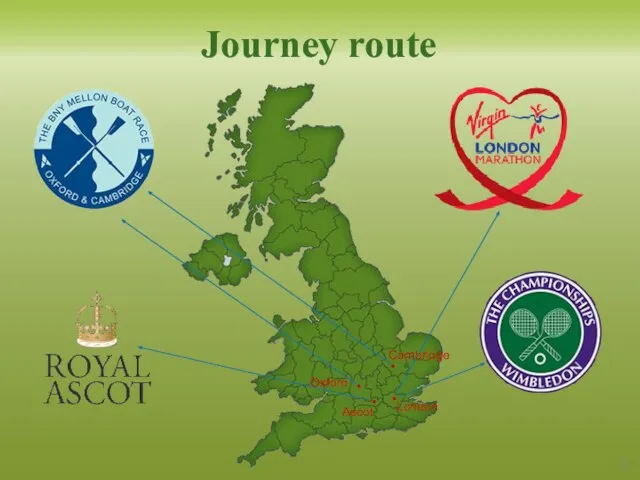 Journey route London Ascot Cambridge Oxford