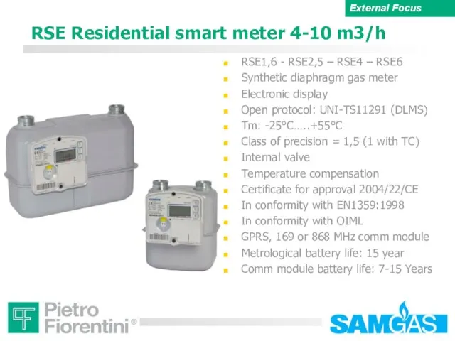 RSE1,6 - RSE2,5 – RSE4 – RSE6 Synthetic diaphragm gas meter