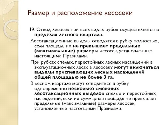 Размер и расположение лесосеки 19. Отвод лесосек при всех видах рубок