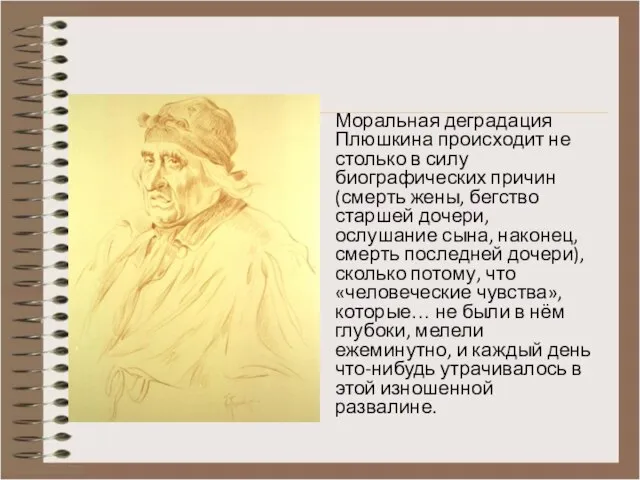 Моральная деградация Плюшкина происходит не столько в силу биографических причин (смерть