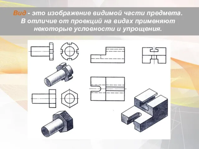 Вид - это изображение видимой части предмета. В отличие от проекций