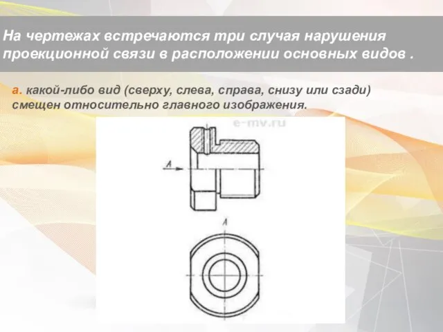 На чертежах встречаются три случая нарушения проекционной связи в расположении основных