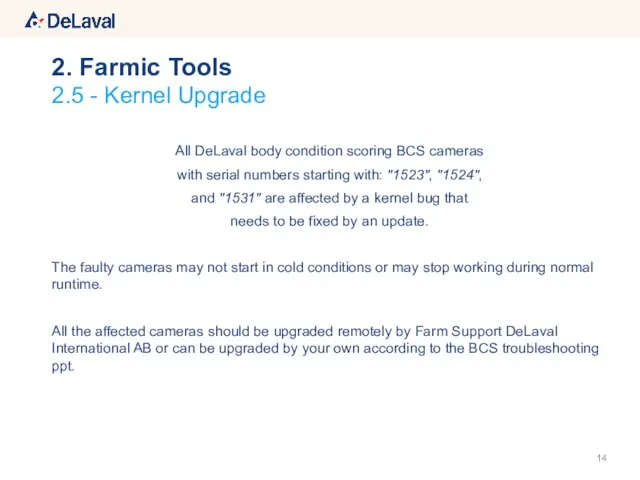 All DeLaval body condition scoring BCS cameras with serial numbers starting