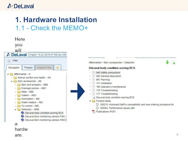 1.1 - Check the MEMO+ 1. Hardware Installation Here you will