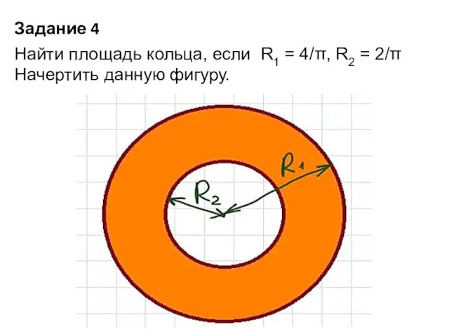 Задание 4 Найти площадь кольца, если R1 = 4/π, R2 = 2/π Начертить данную фигуру.