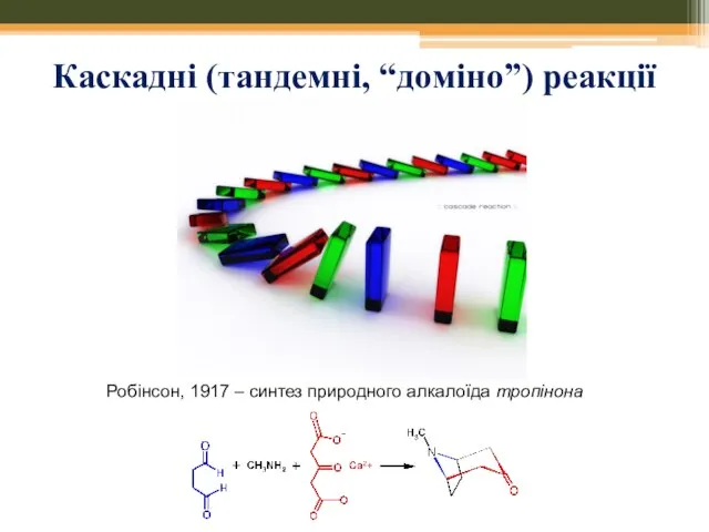 Каскадні (тандемні, “доміно”) реакції Робінсон, 1917 – синтез природного алкалоїда тропінона