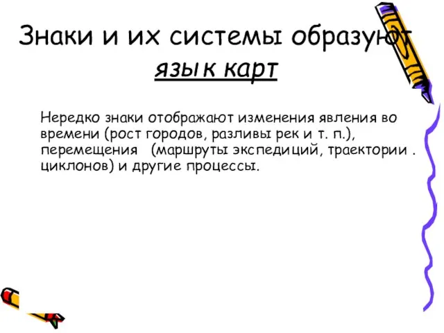 Знаки и их системы образуют язык карт Нередко знаки отображают изменения