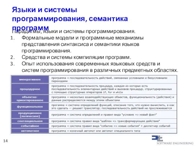 Парадигмы, языки и системы программирования. Формальные модели и программные механизмы представления