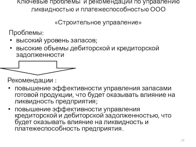 Ключевые проблемы и рекомендации по управлению ликвидностью и платежеспособностью ООО «Строительное