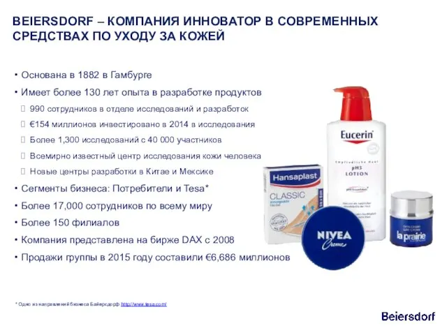 BEIERSDORF – КОМПАНИЯ ИННОВАТОР В СОВРЕМЕННЫХ СРЕДСТВАХ ПО УХОДУ ЗА КОЖЕЙ