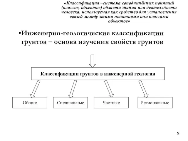 Инженерно-геологические классификации грунтов – основа изучения свойств грунтов «Классификация –система соподчинённых