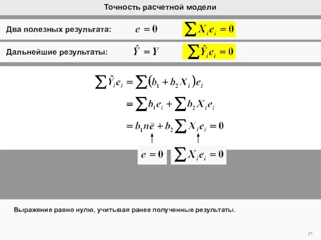 21 Выражение равно нулю, учитывая ранее полученные результаты. Точность расчетной модели Два полезных результата: Дальнейшие результаты: