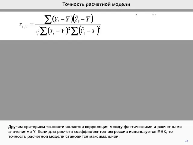 Другим критерием точности является корреляция между фактическими и расчетными значениями Y.